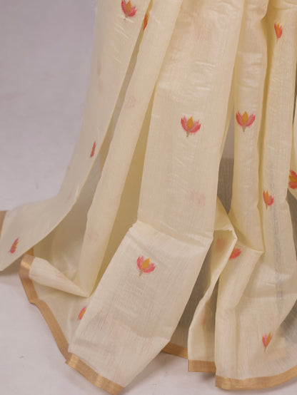Ivory Lotus Jamdhani -Cotton Silk Saree