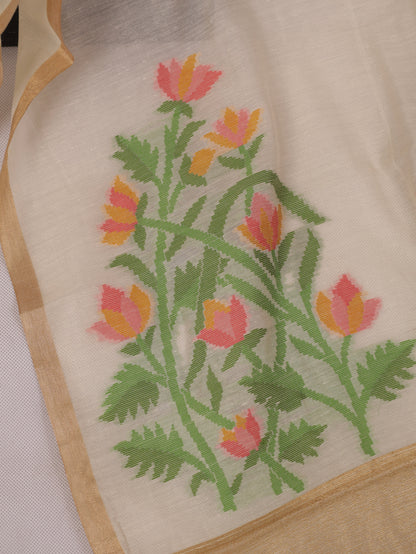 Ivory Lotus Jamdhani -Cotton Silk Saree