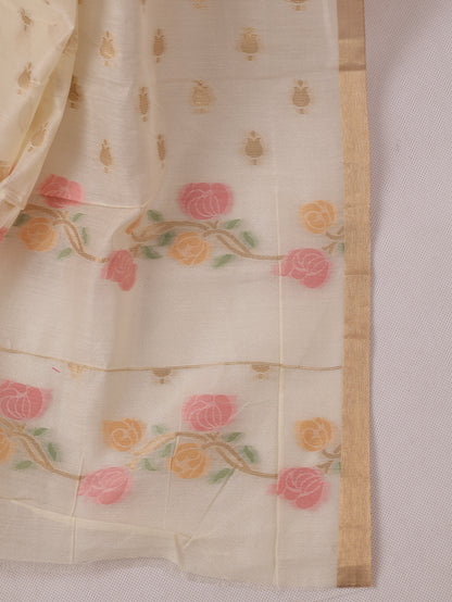 Ivory Gulabi - Jamdhani Cotton Silk Saree