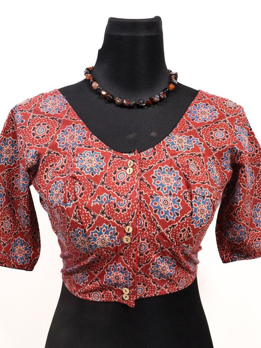 Cotton ajrakh printed ready made blouse-B142