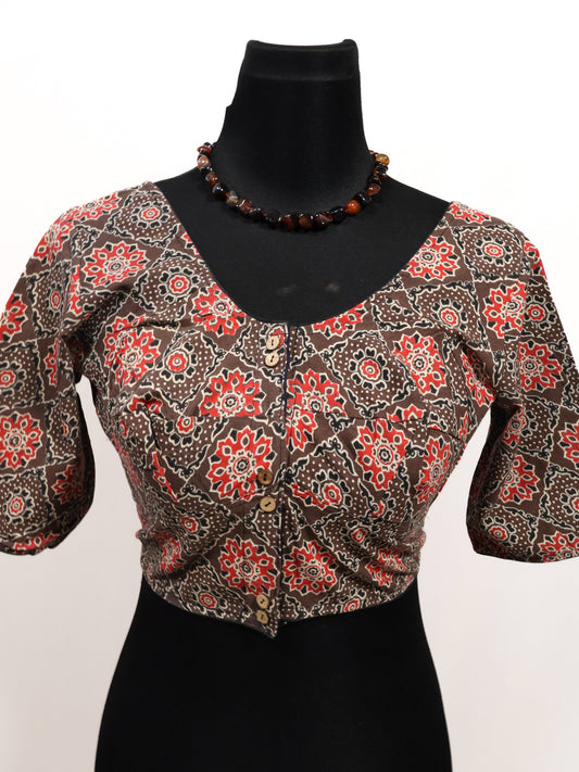 Cotton ajrakh printed ready made blouse-B143