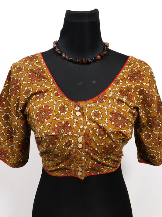 Cotton ajrakh printed ready made blouse-B145