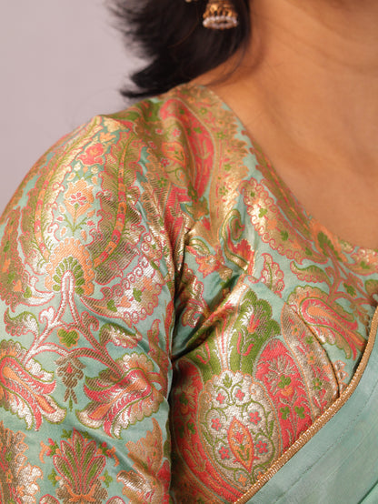 Sea green  Crepe silk Saree with brocade blouse