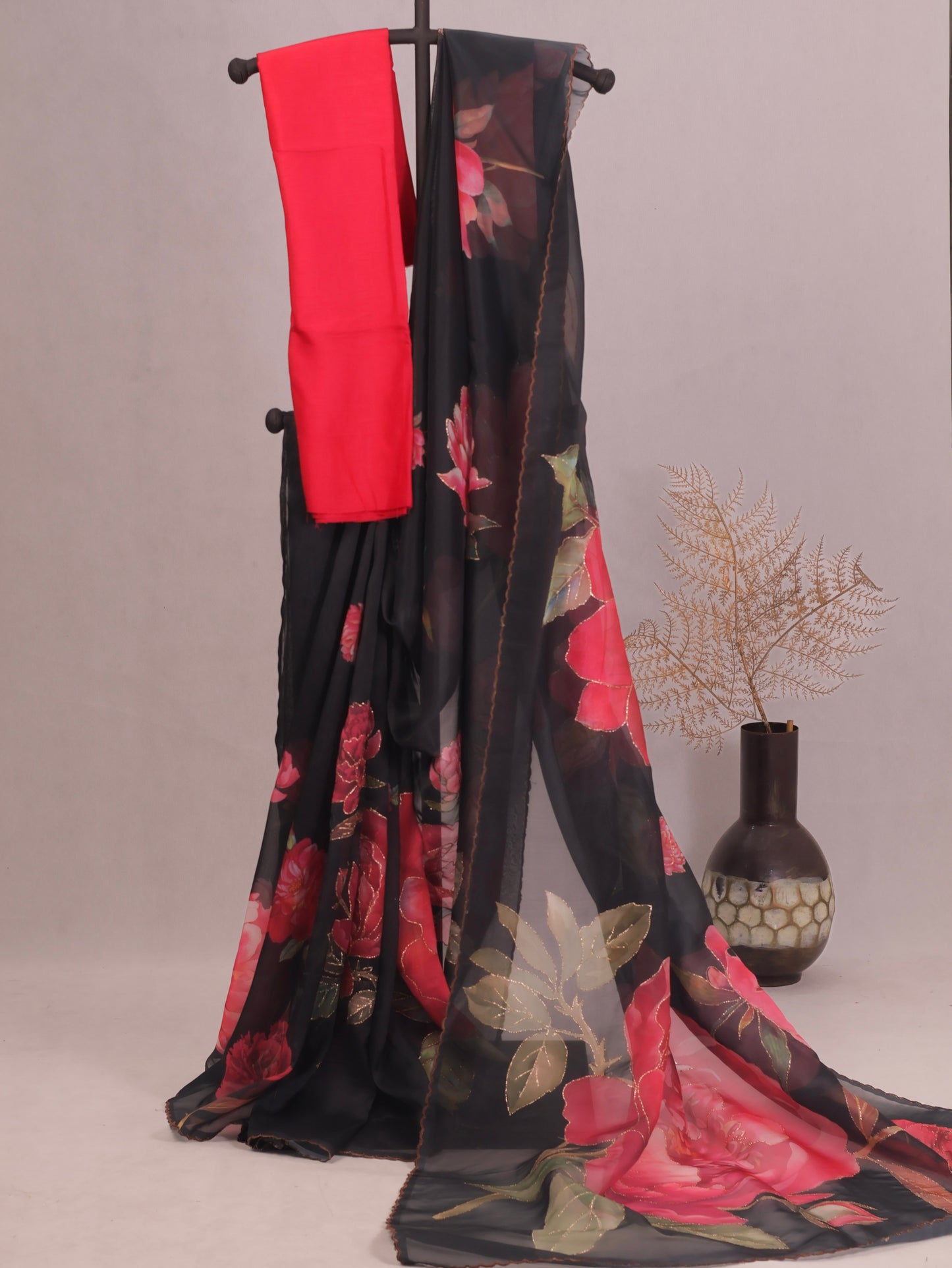 Organza silk saree Black