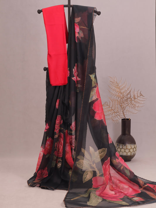 Organza silk saree Black