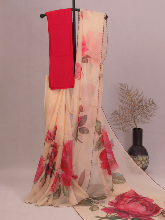 Organza silk saree pink -S236