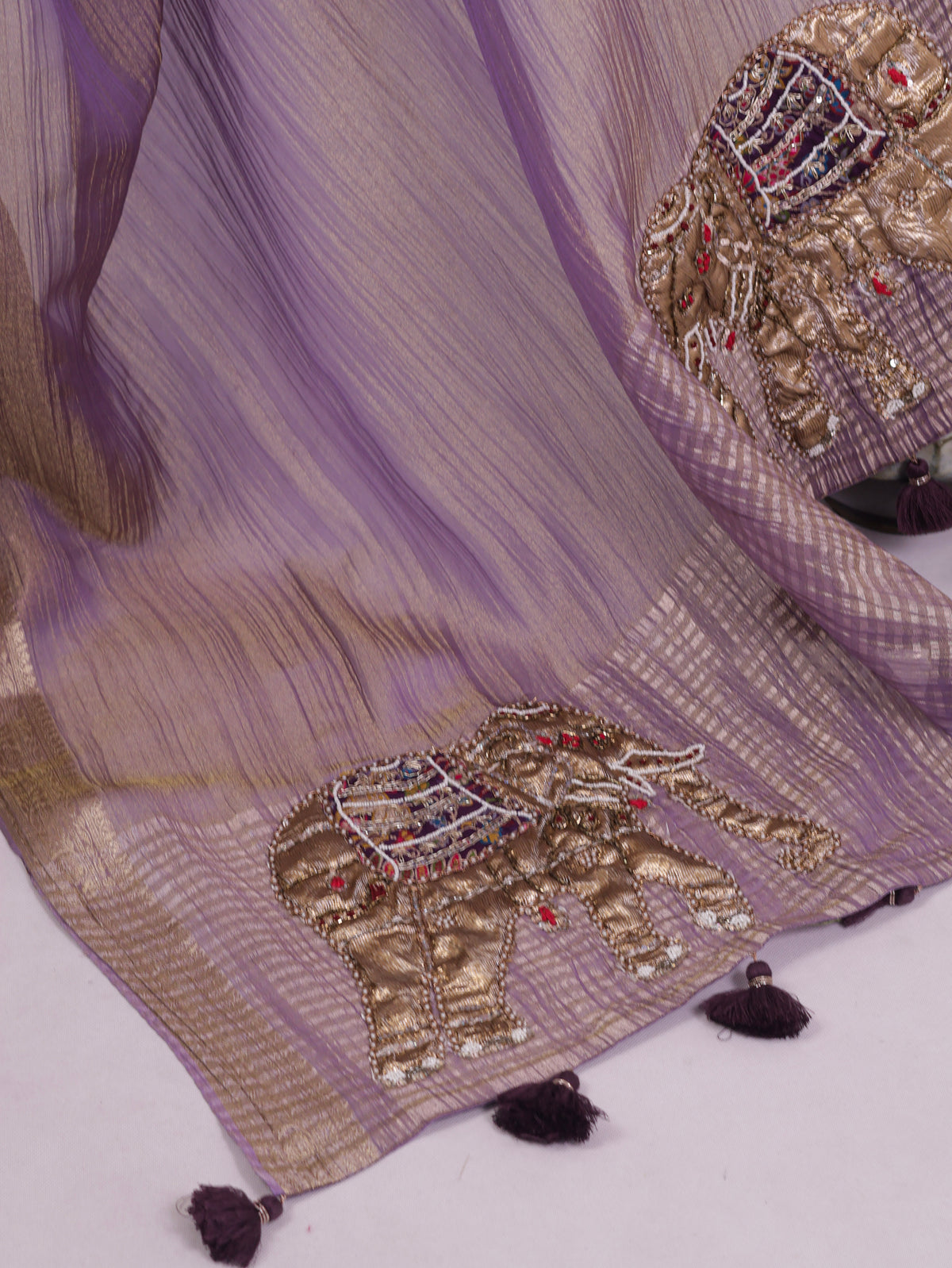 Regal Gajamukti Crushed Tissue Saree – Lavender