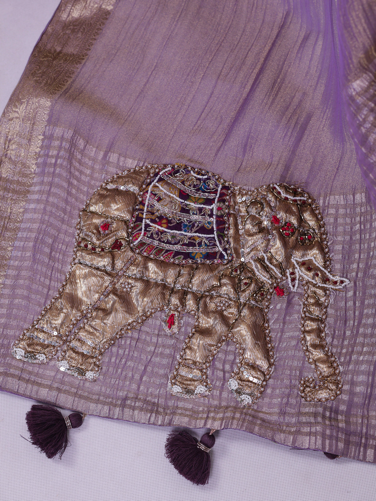 Regal Gajamukti Crushed Tissue Saree – Lavender