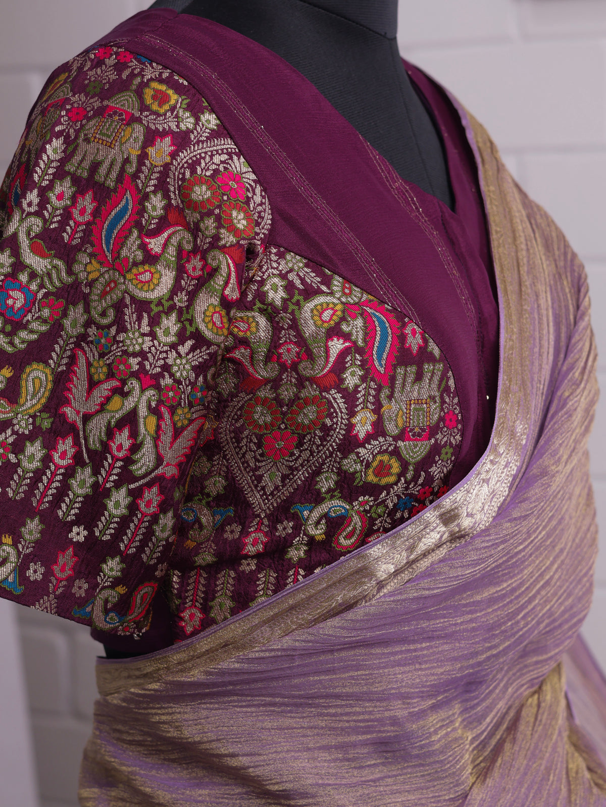 Regal Gajamukti Crushed Tissue Saree – Lavender