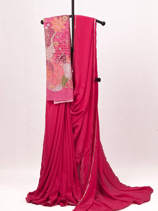 Classic whisper- Rani Pink Crepe Silk Saree