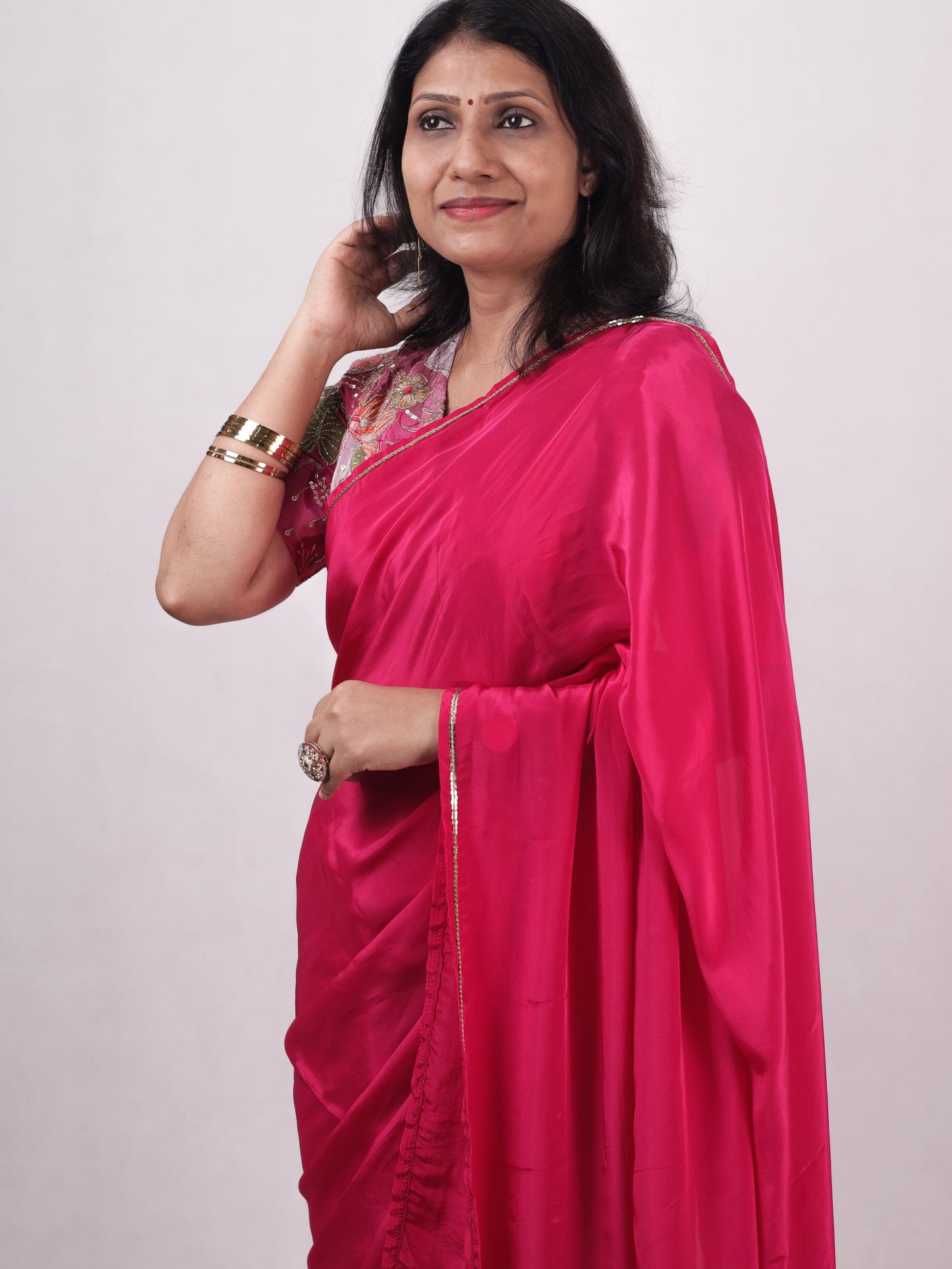 Classic whisper- Rani Pink Crepe Silk Saree