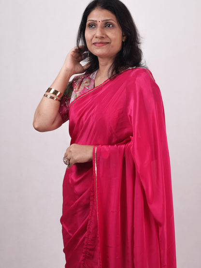 Classic whisper- Rani Pink Crepe Silk Saree