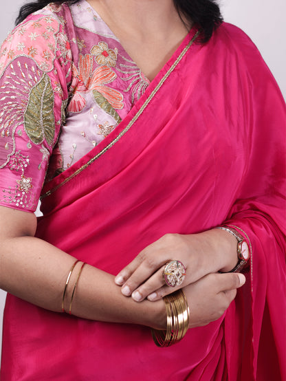 Classic whisper- Rani Pink Crepe Silk Saree