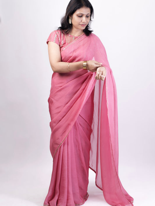 Whispered Grace – Light Pink Pure Organza Silk Saree