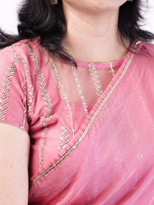 Whispered Grace – Light Pink Pure Organza Silk Saree