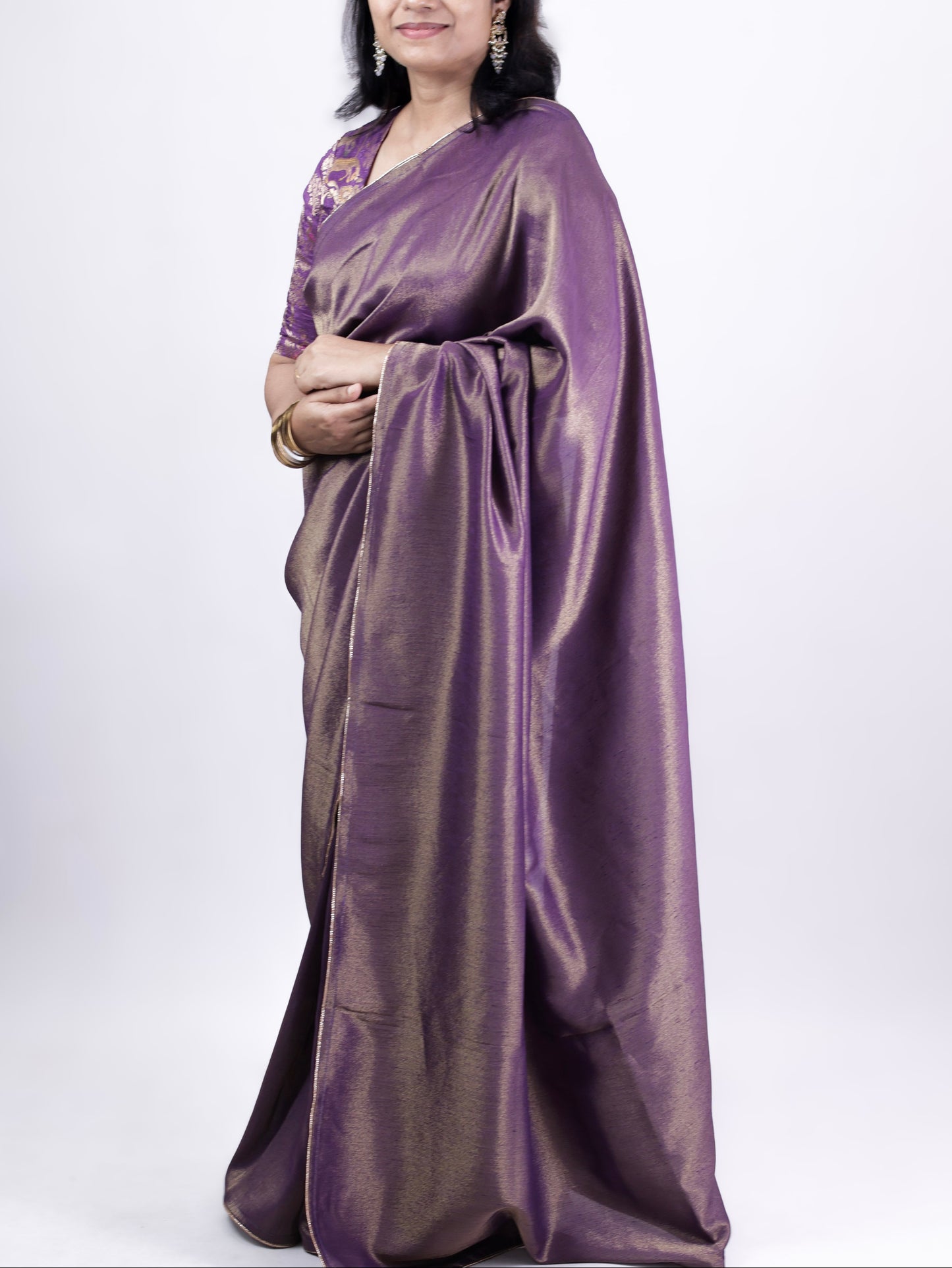 Lavender  linen tissue saree with Kalamkari design blouse