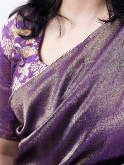 Lavender  linen tissue saree with Kalamkari design blouse