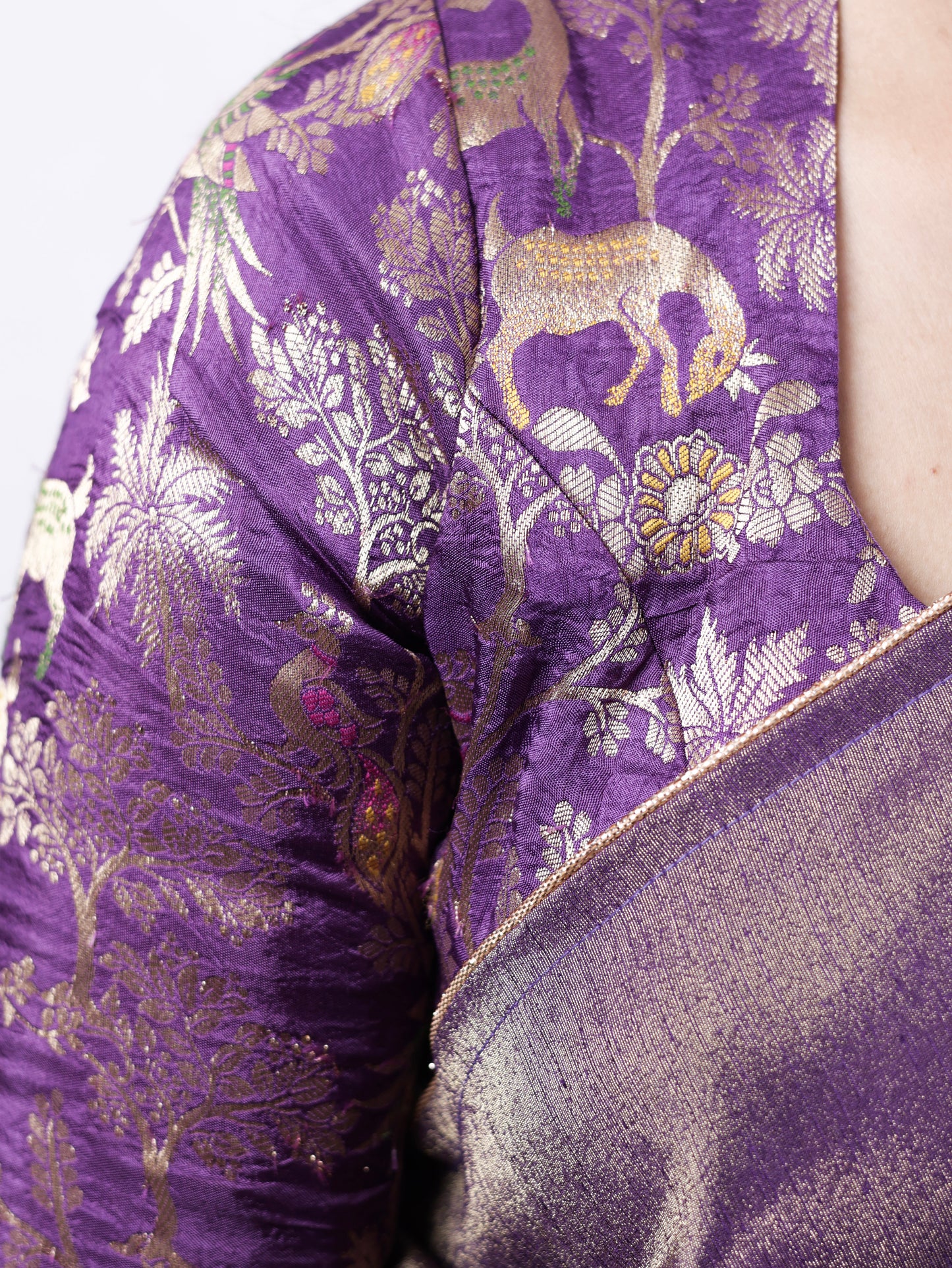 Lavender  linen tissue saree with Kalamkari design blouse