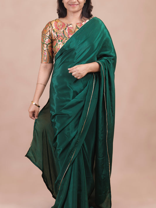 Bottle green  Crepe silk Saree with brocade blouse