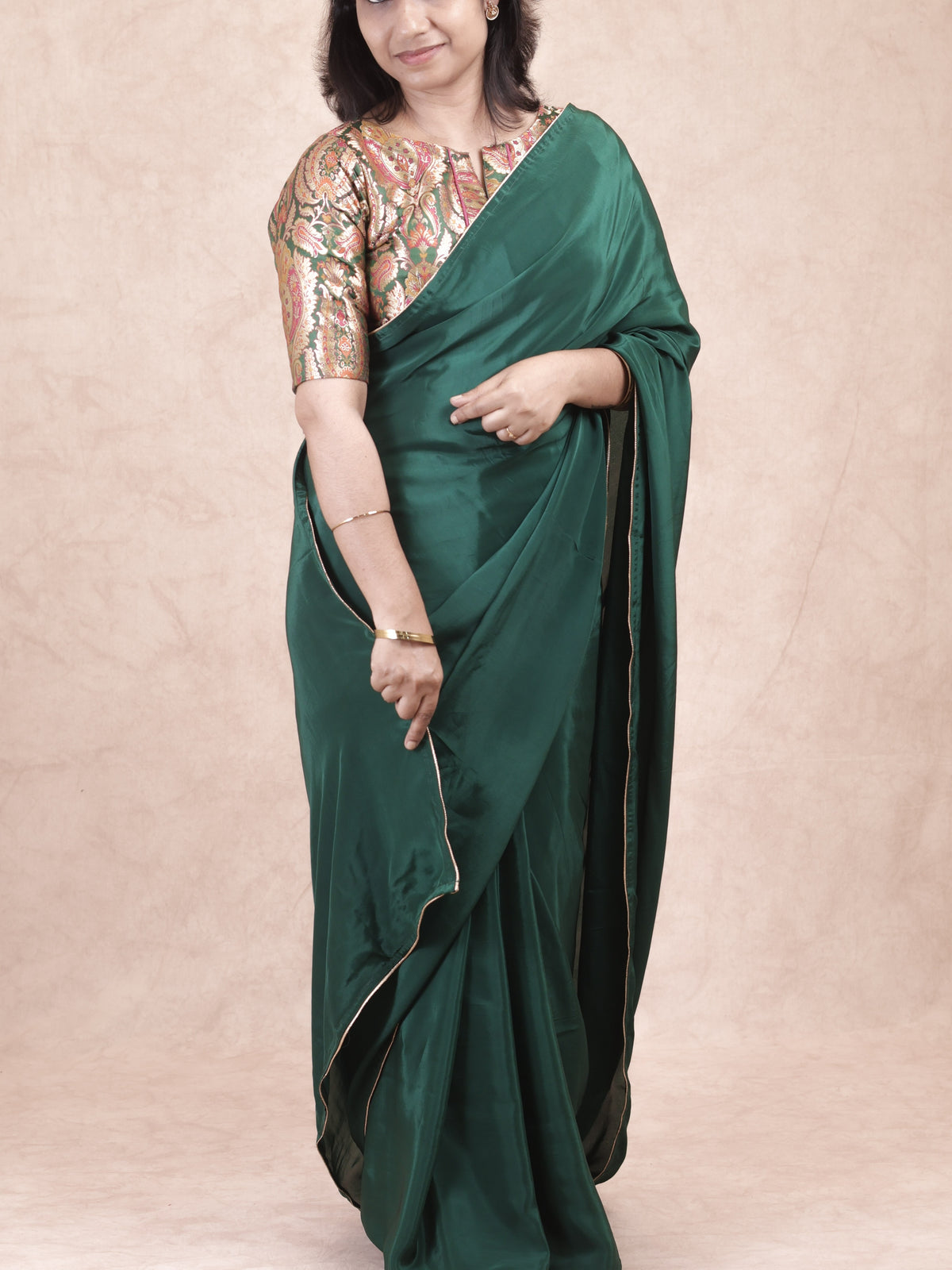 Bottle green  Crepe silk Saree with brocade blouse