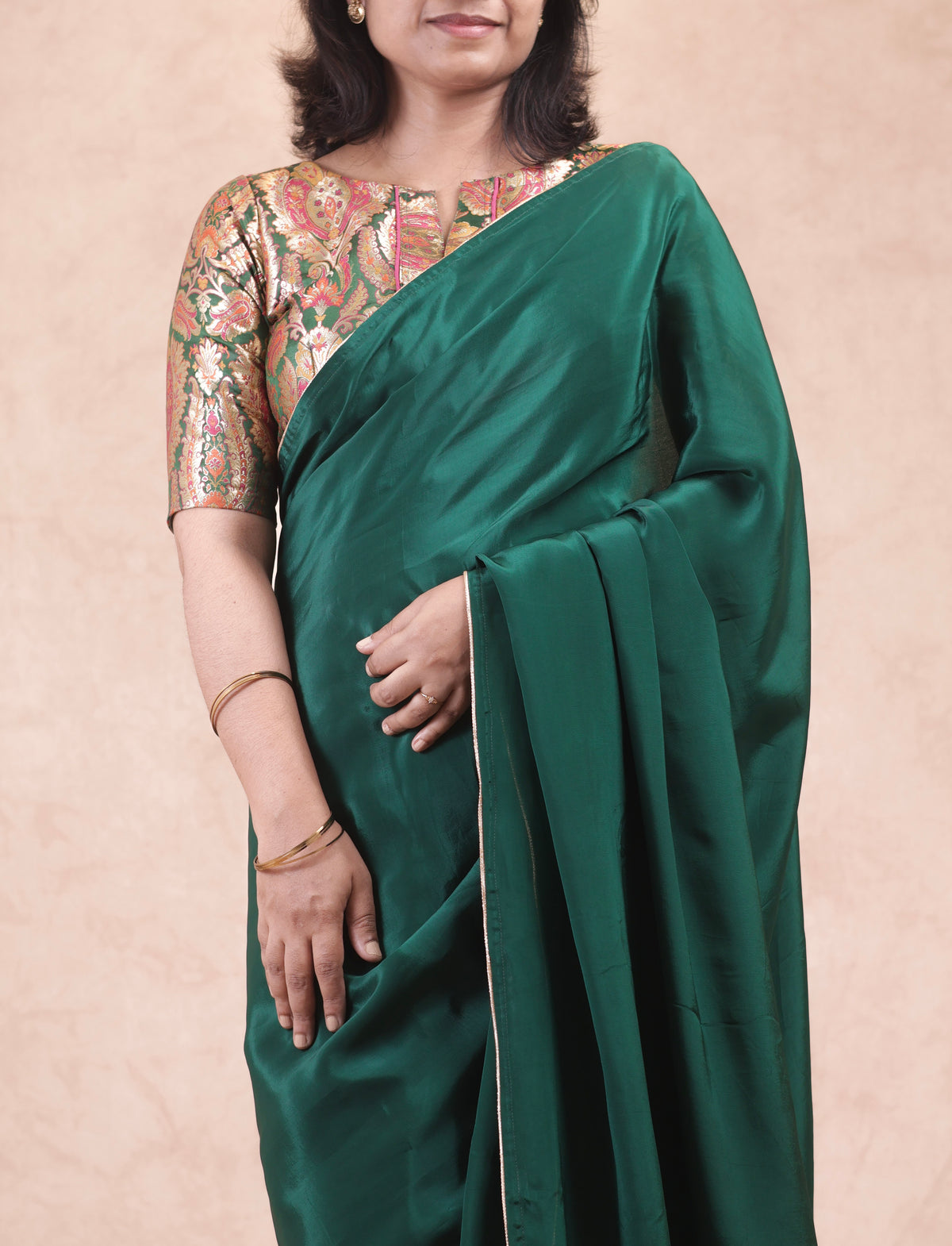 Bottle green  Crepe silk Saree with brocade blouse