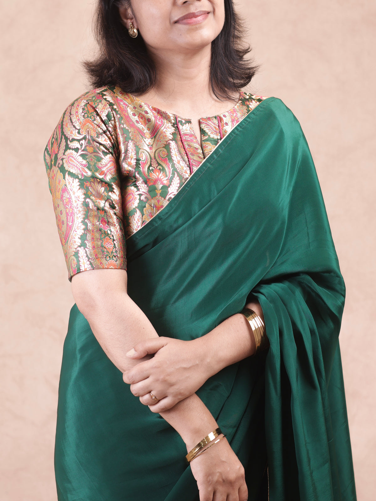 Bottle green  Crepe silk Saree with brocade blouse