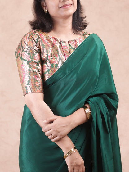 Bottle green  Crepe silk Saree with brocade blouse