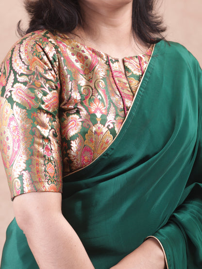 Bottle green  Crepe silk Saree with brocade blouse