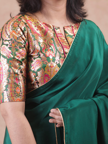 Bottle green  Crepe silk Saree with brocade blouse