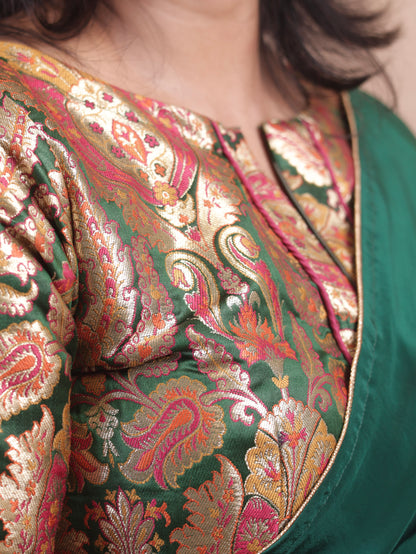 Bottle green  Crepe silk Saree with brocade blouse