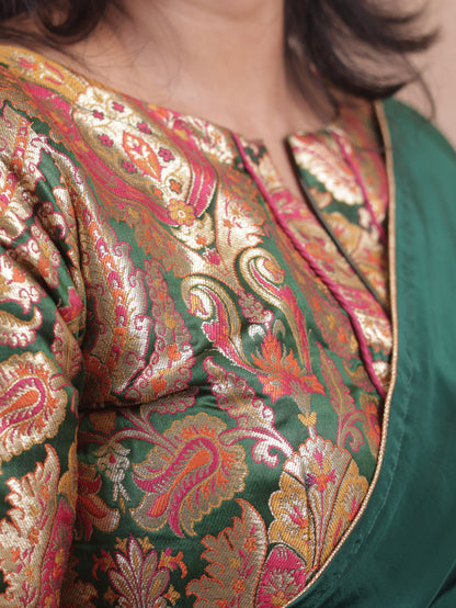 Bottle green  Crepe silk Saree with brocade blouse