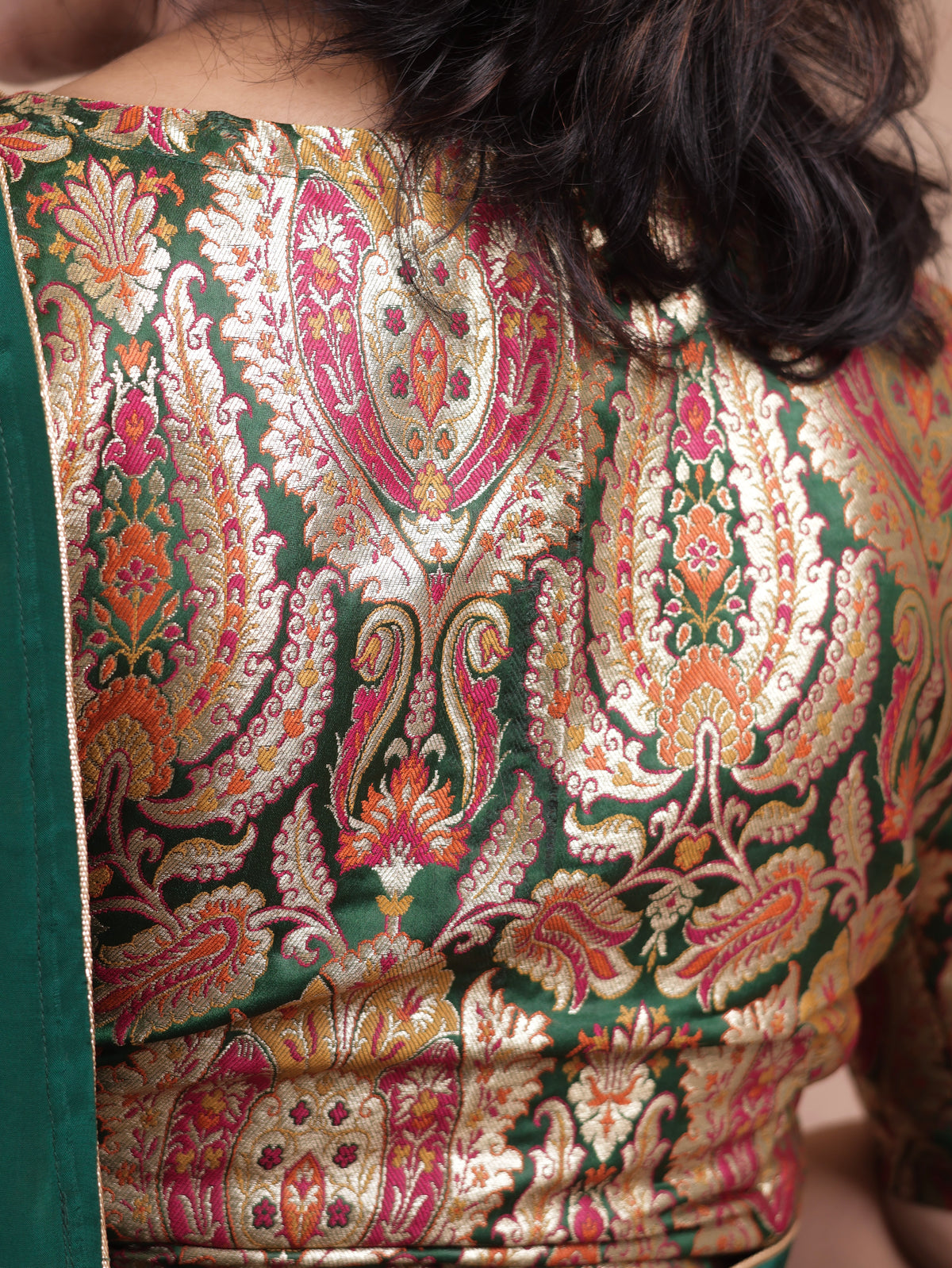 Bottle green  Crepe silk Saree with brocade blouse