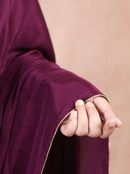 Wine red Crepe silk Saree with brocade blouse piece