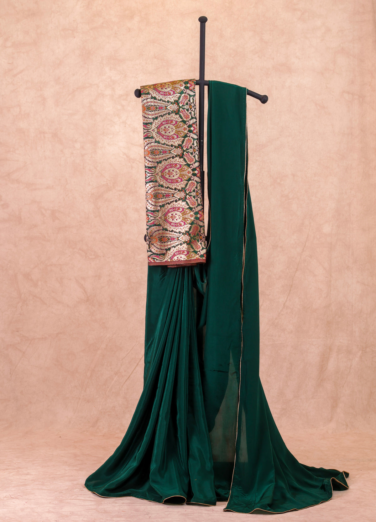 Bottle green  Crepe silk Saree with brocade blouse