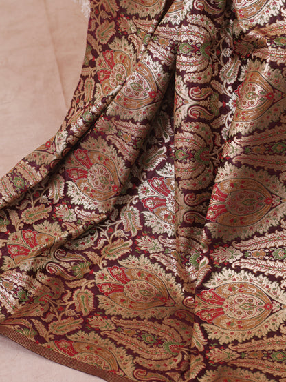 Wine red Crepe silk Saree with brocade blouse piece