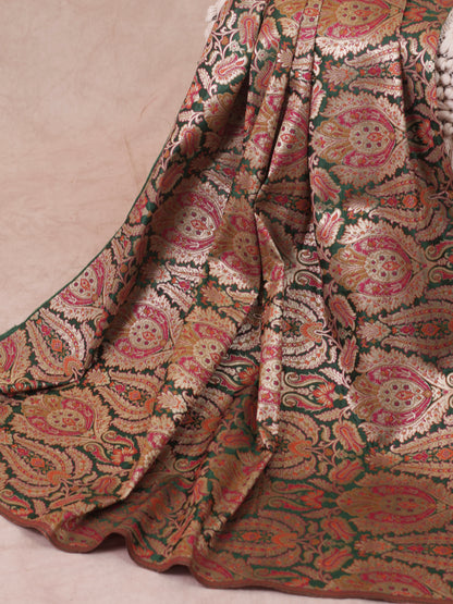 Bottle green  Crepe silk Saree with brocade blouse