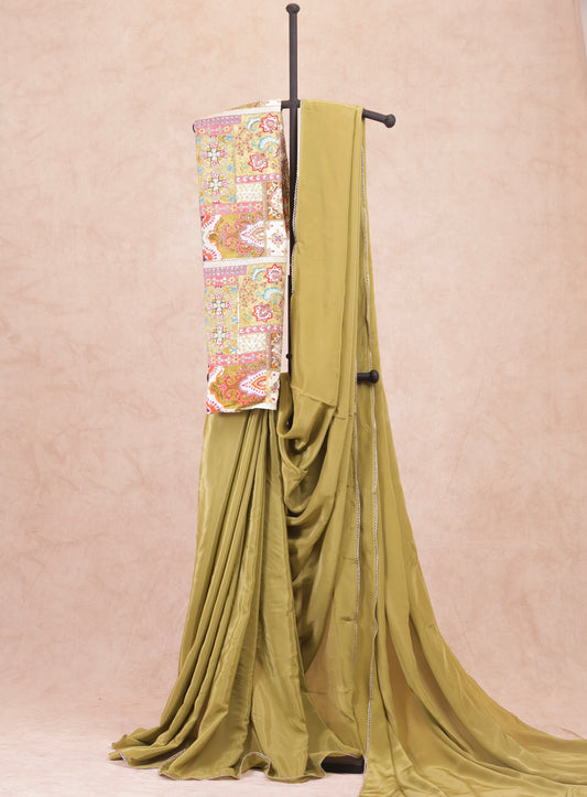 Classic whisper- Olive green Crepe Silk saree