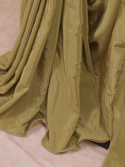 Classic whisper- Olive green Crepe Silk saree