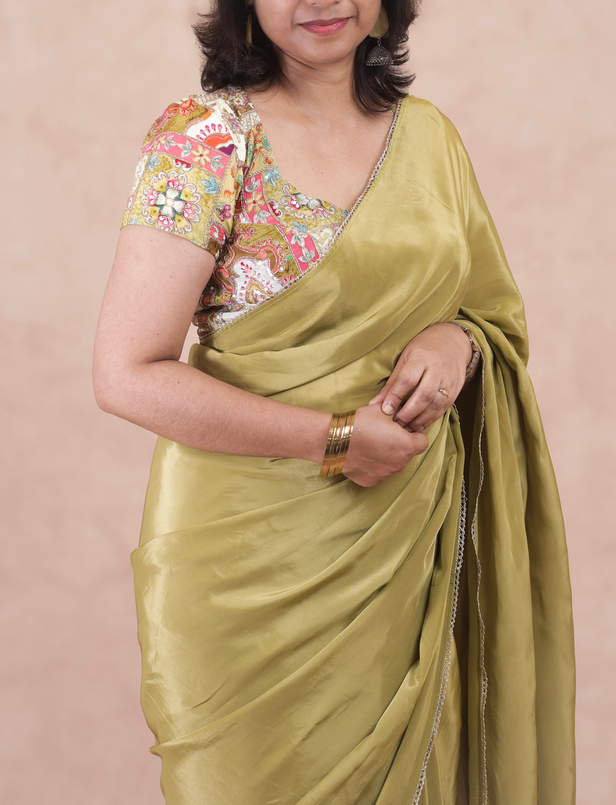 Classic whisper- Olive green Crepe Silk saree