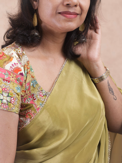 Classic whisper- Olive green Crepe Silk saree