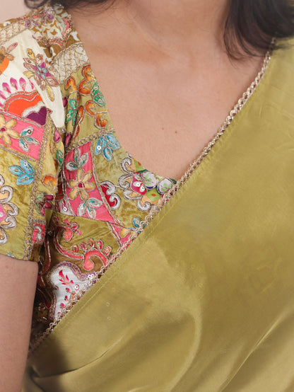 Classic whisper- Olive green Crepe Silk saree