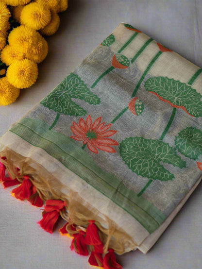 Lotus Whisper – Muga Cotton Silk Saree- orange
