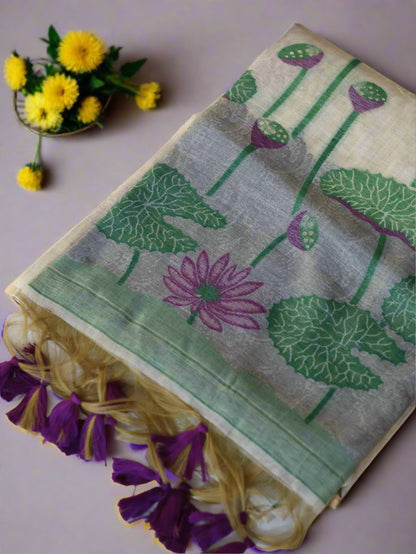 Lotus Whisper – Muga Cotton Silk Saree- lavender