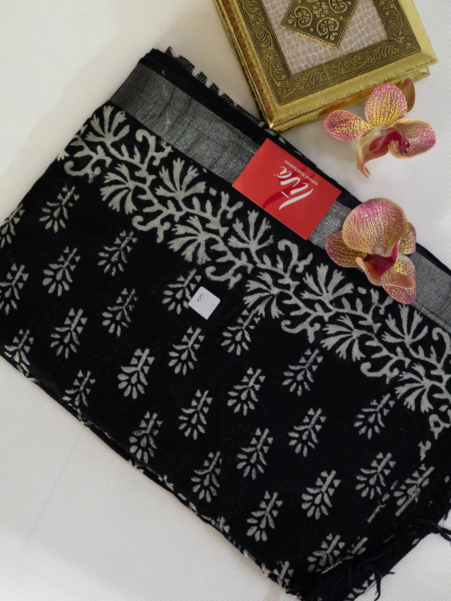 Bagru/dabu printed Linen-cotton saree-S153(B)