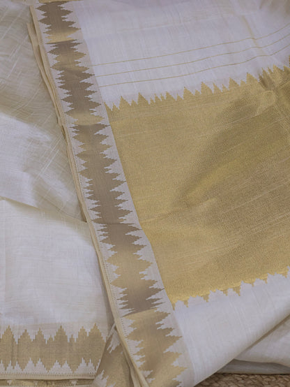 Ivory Temple Kasavu semi Silk Saree