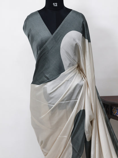 Satin silk saree off white -S248