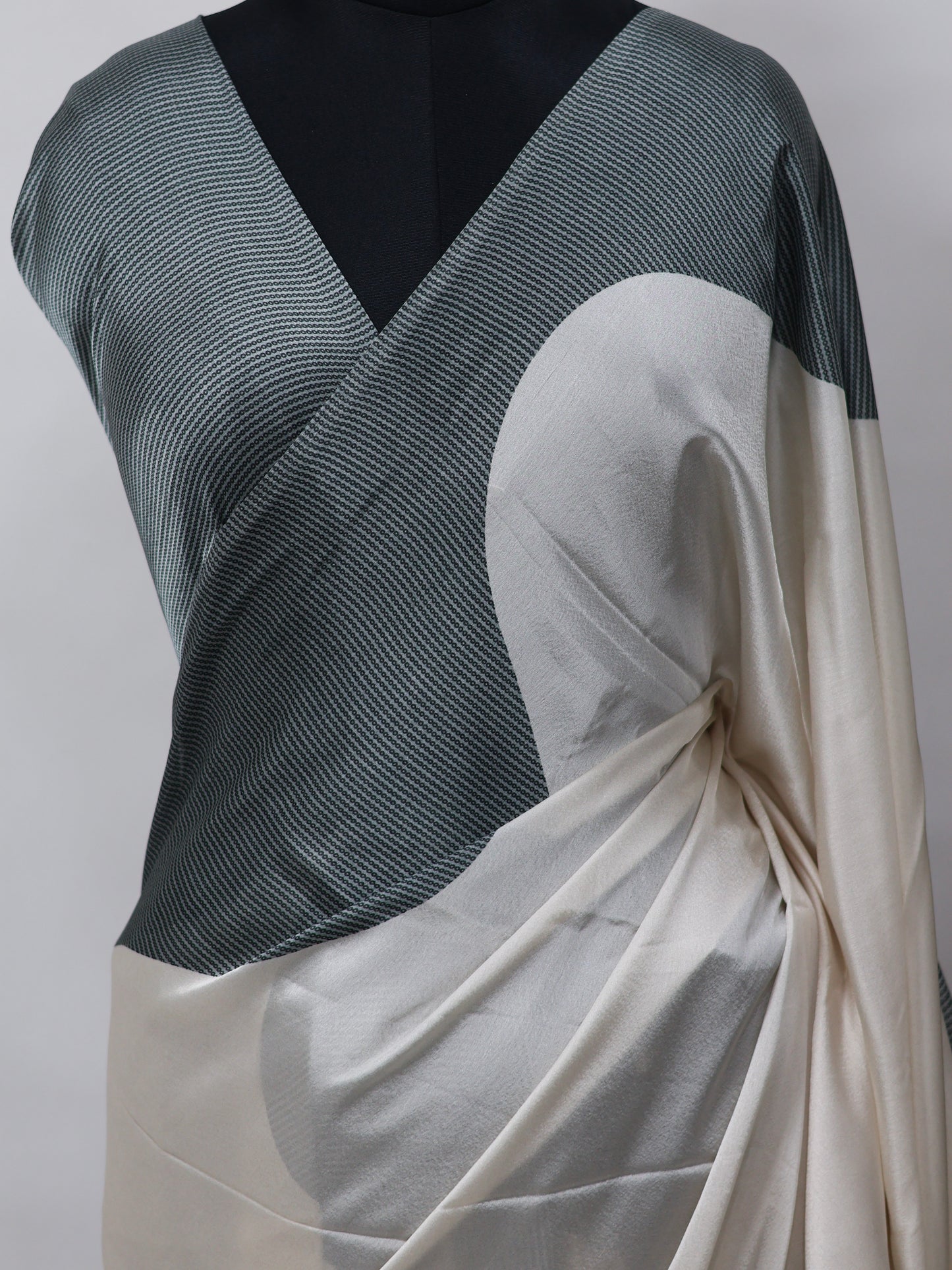 Satin silk saree off white -S248
