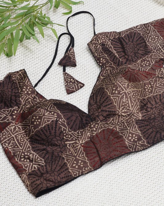 Modal silk  ajrakh ready made blouse-B104