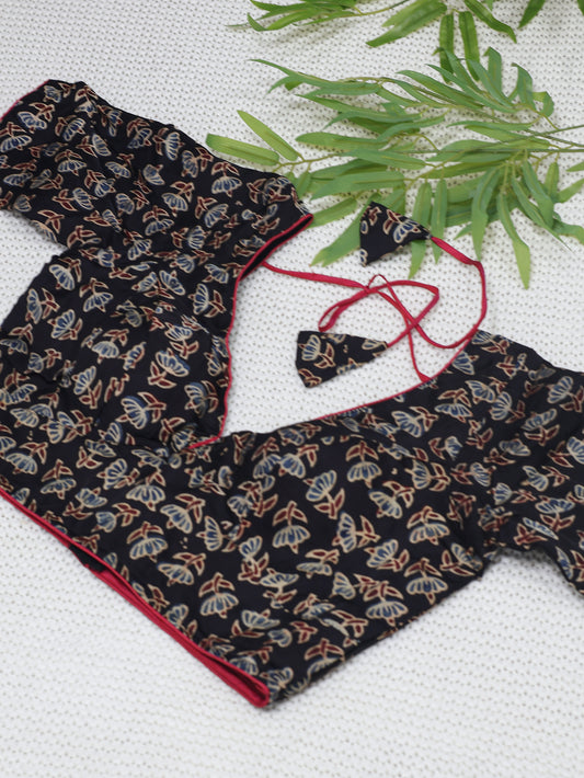 Modal silk  ajrakh ready made blouse-B101