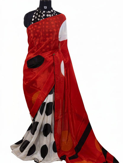 Polka Whisper – Glass Organza Saree with Digital Polka Print